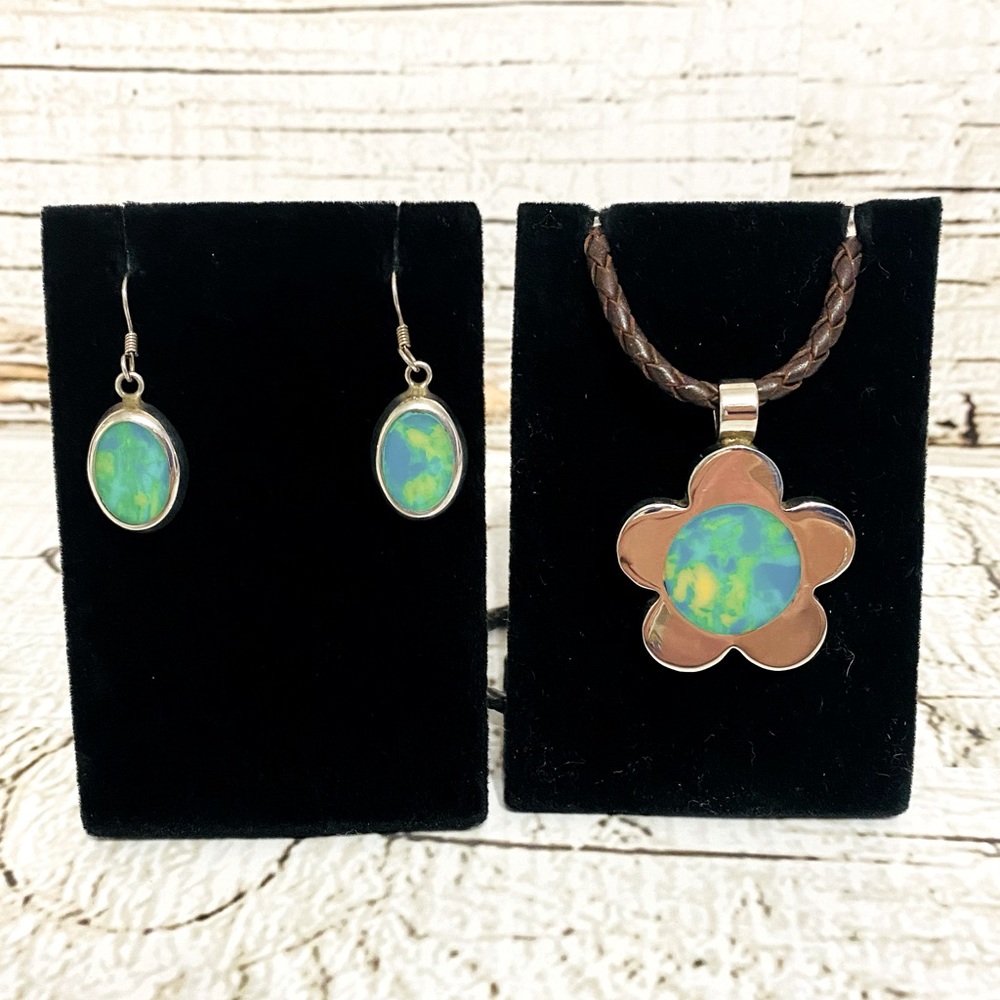 Silver and yellow/green/turqoise gemstone pierced dangle & pendant
